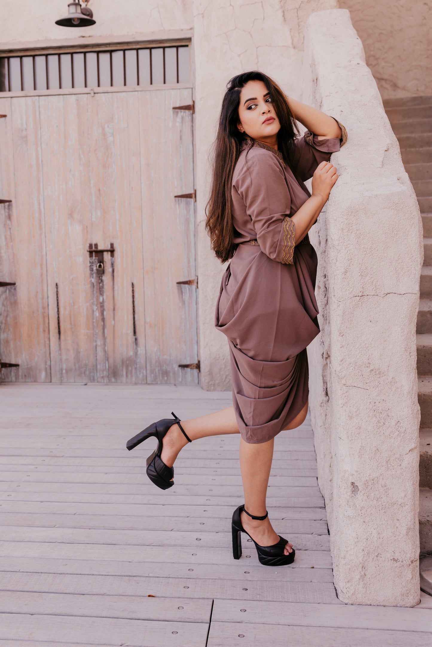 Cowl dress with hand work