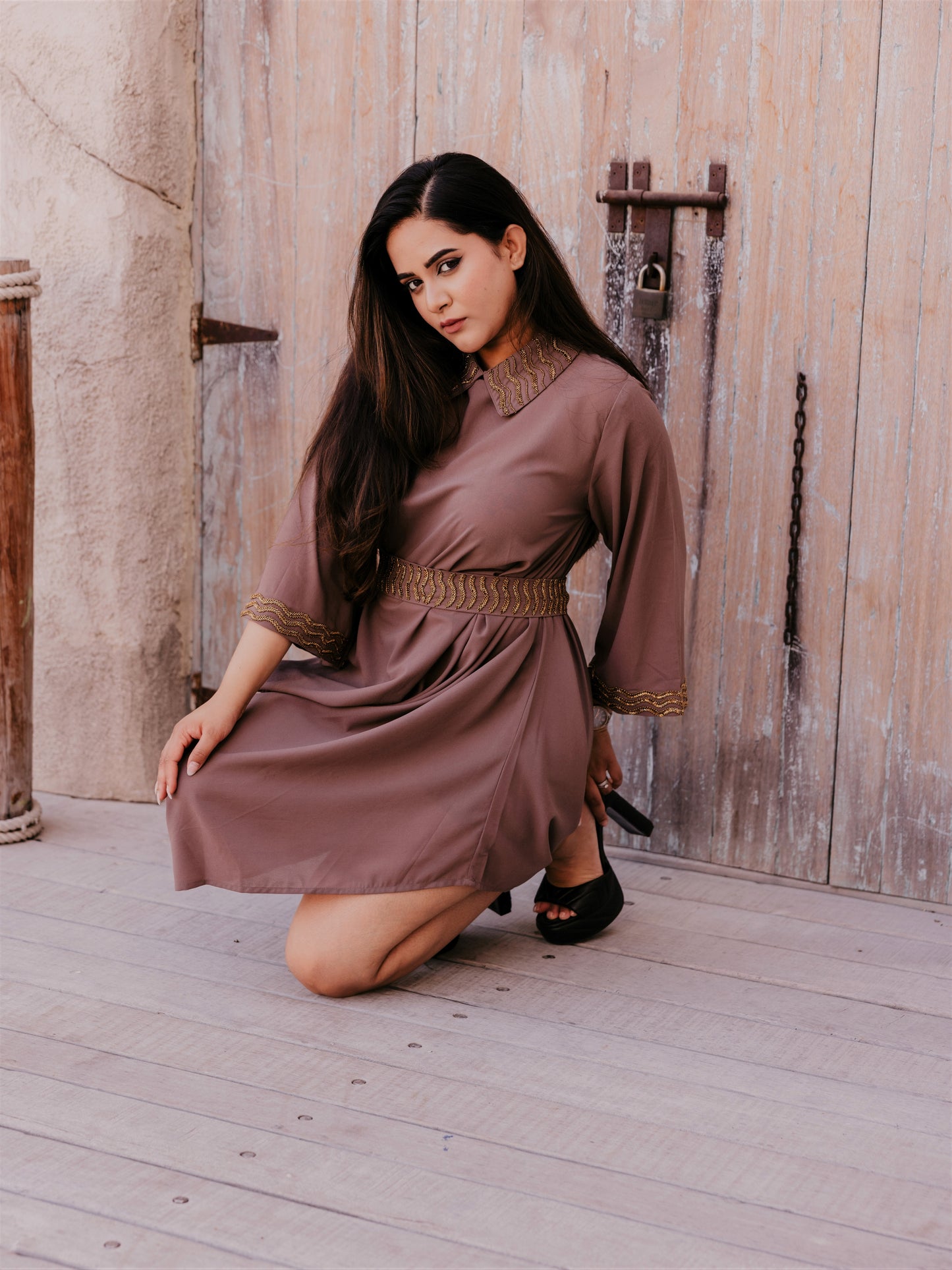 Cowl dress with hand work