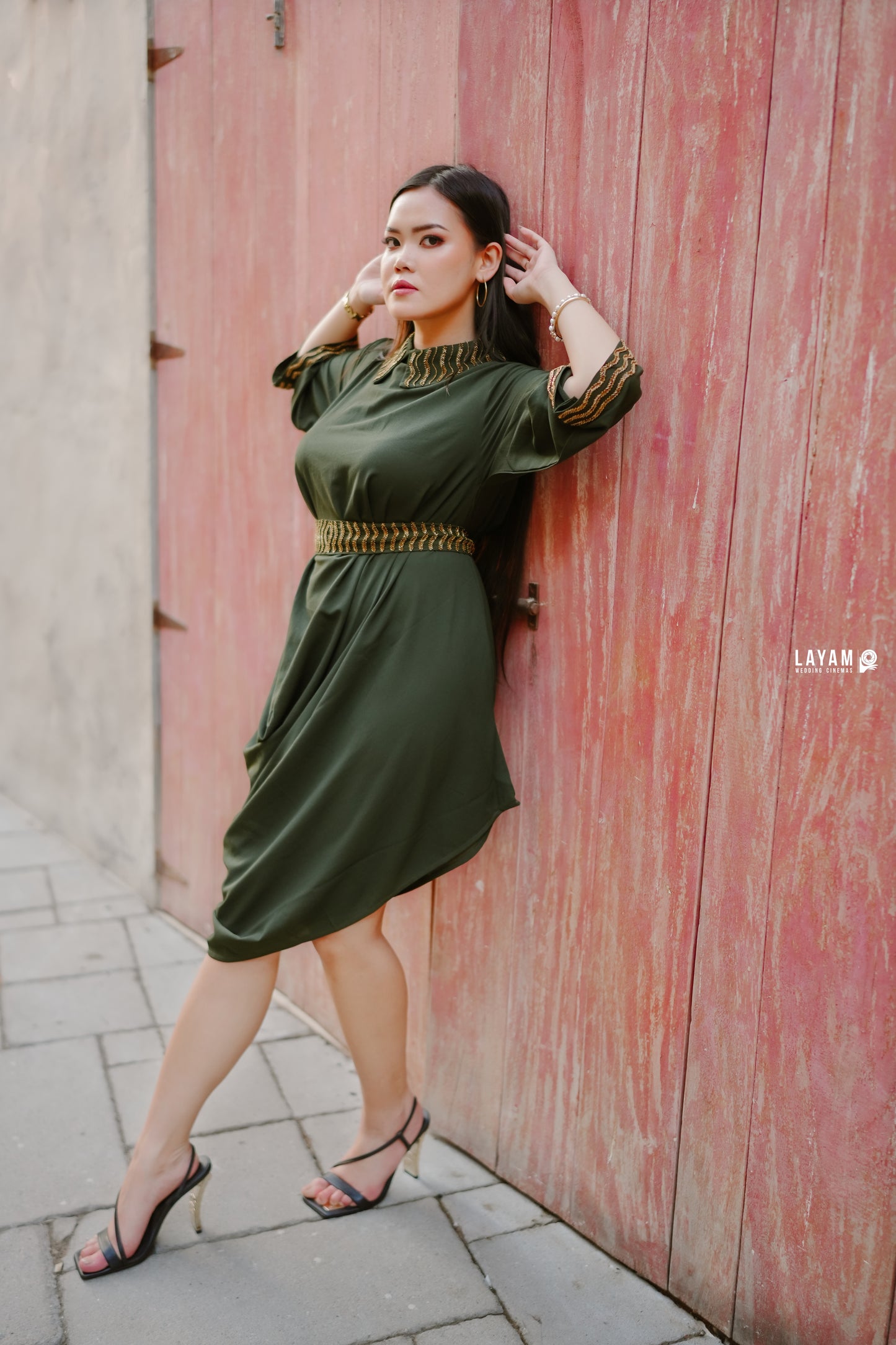 Cowl dress with hand work