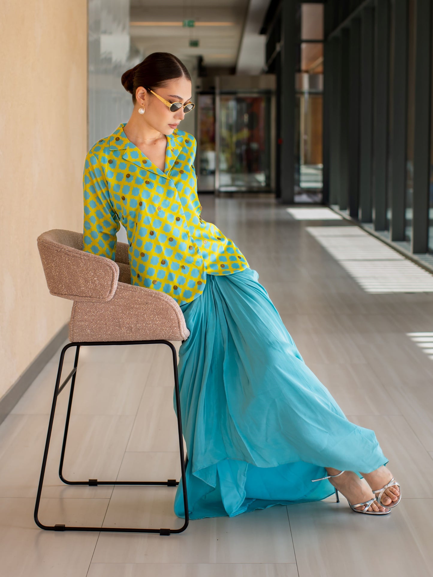 Aqua Draped Skirt Set