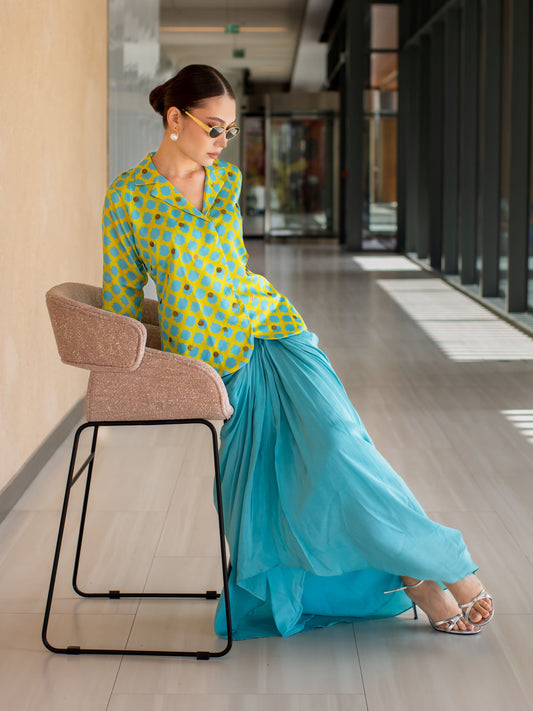 Aqua Draped Skirt Set