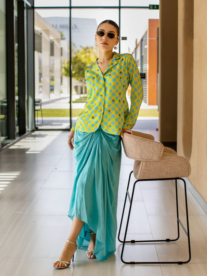 Aqua Draped Skirt Set