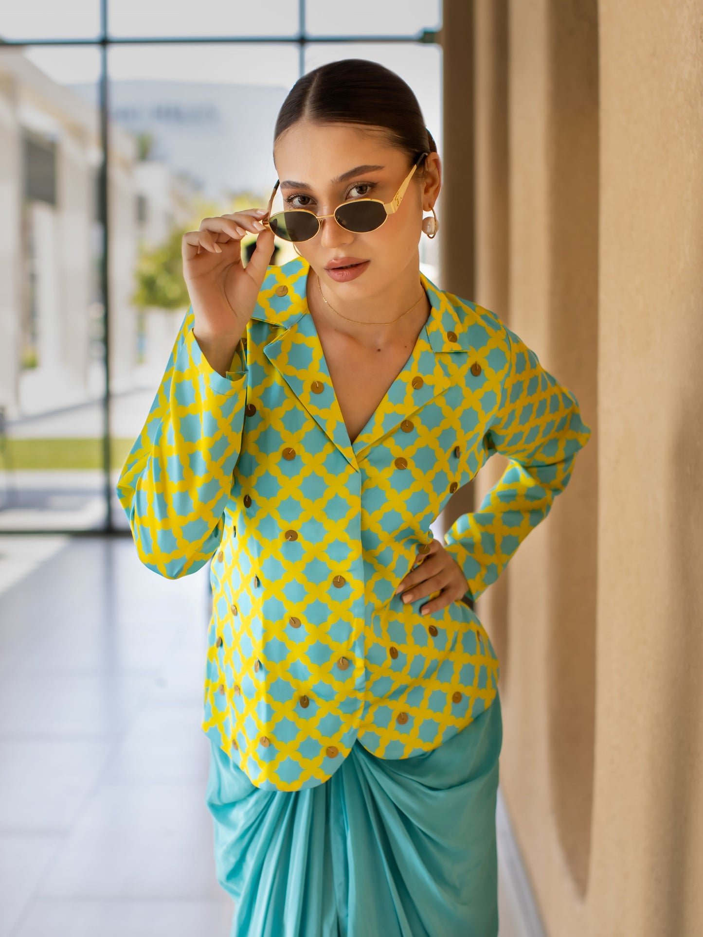 Aqua Draped Skirt Set