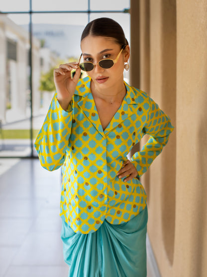 Aqua Draped Skirt Set