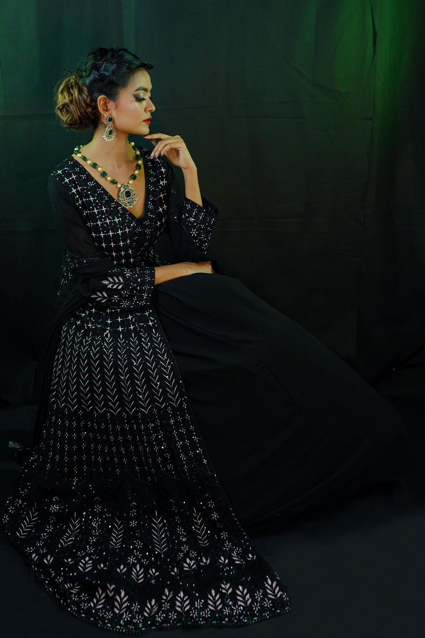 Anarkali Slit Lehenga with sequins