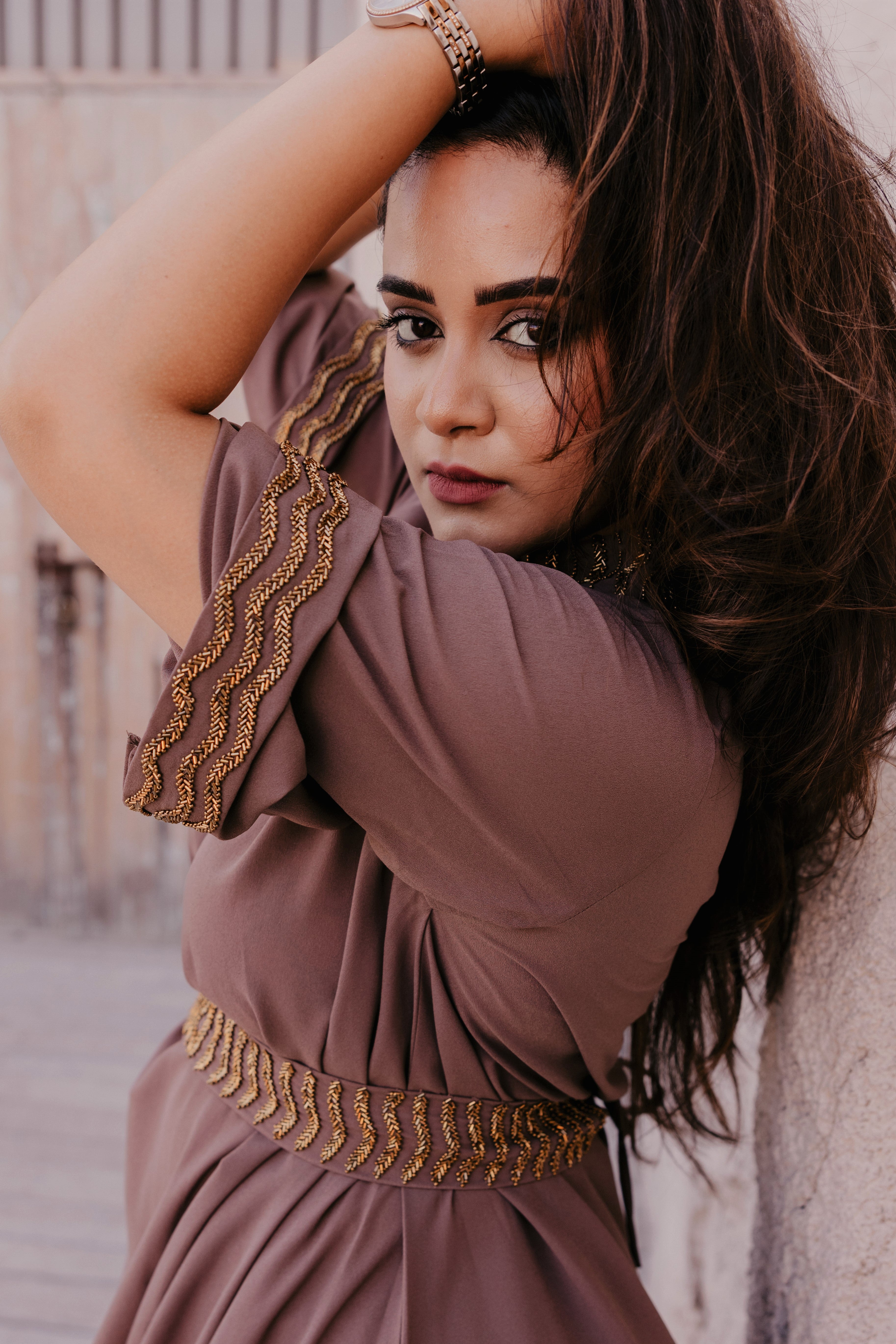 Cowl dress with hand work