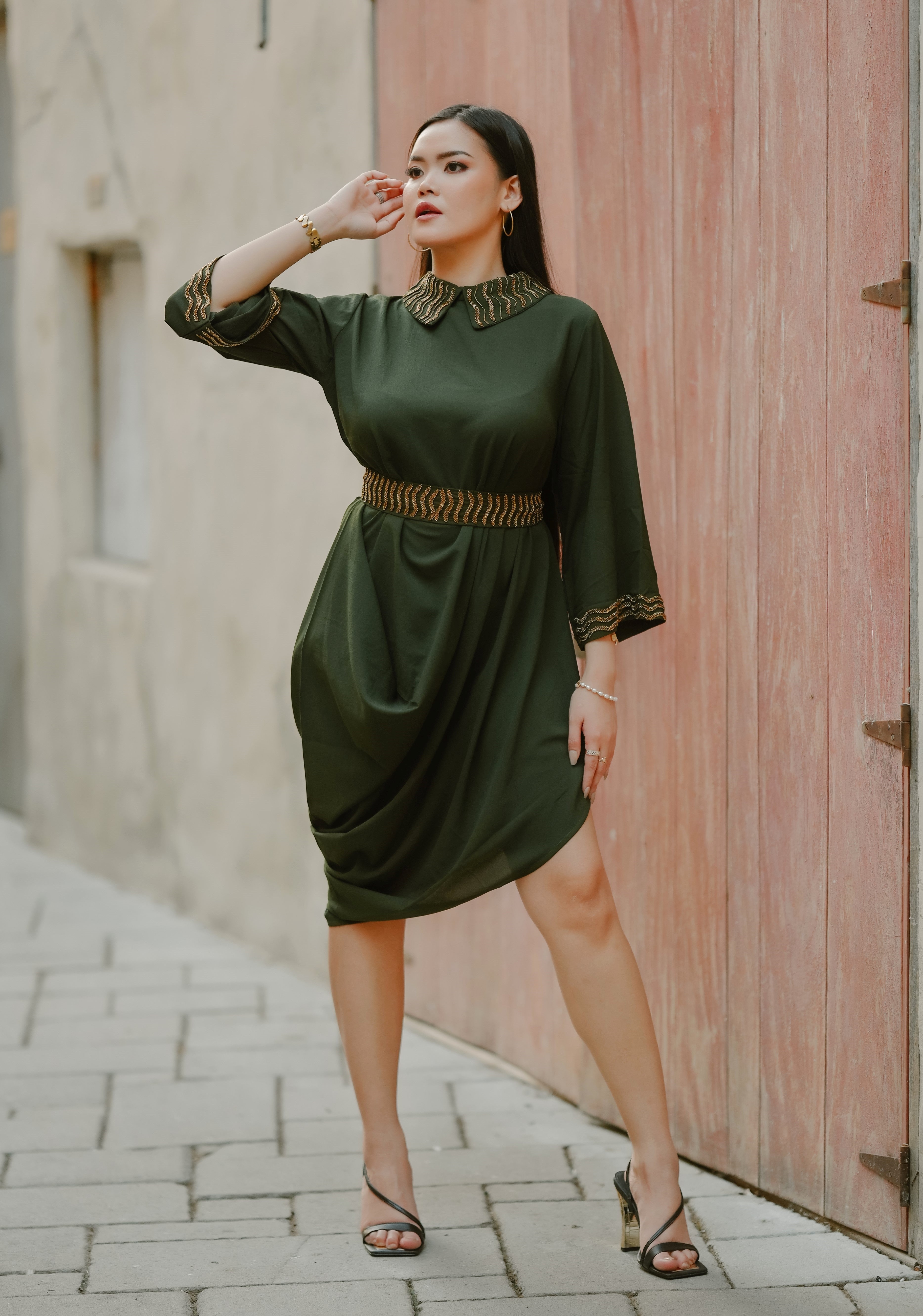 Cowl dress with hand work