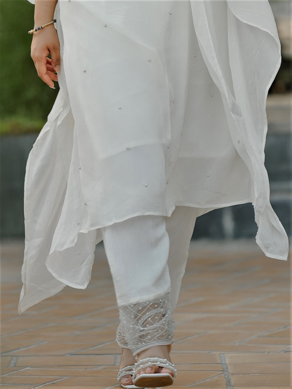 White embellished Kaftan Ensemble